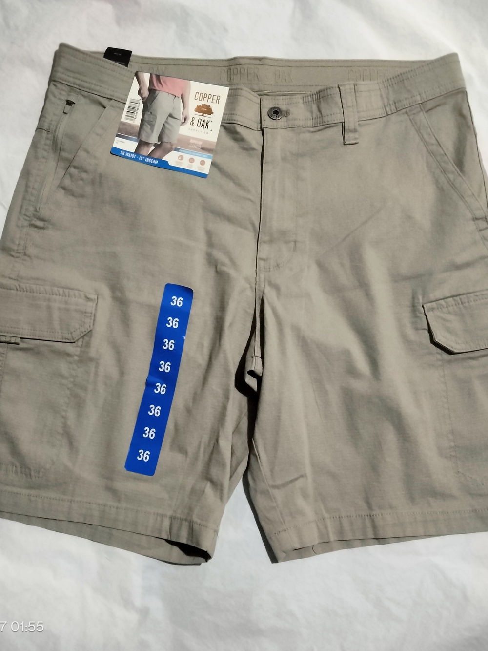 Copper & Oak Men's Ripstop Cargo Shorts Size 36 Khaki Tan Flex Waist NWT